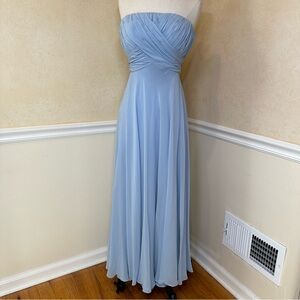 Custom made Light Blue Chiffon Strapless Gown Dress for Gala, Ball, Prom